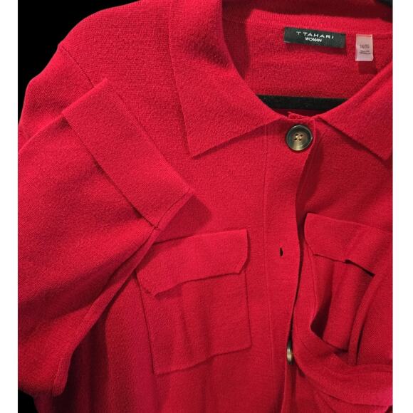 Tahari Women's Red Button-Front Cardigan Sweater Jacket – Size 1X - Picture 4 of 5